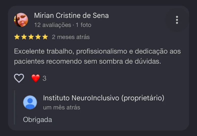 Print de depoimento — WhatsApp, Google ou Instagram